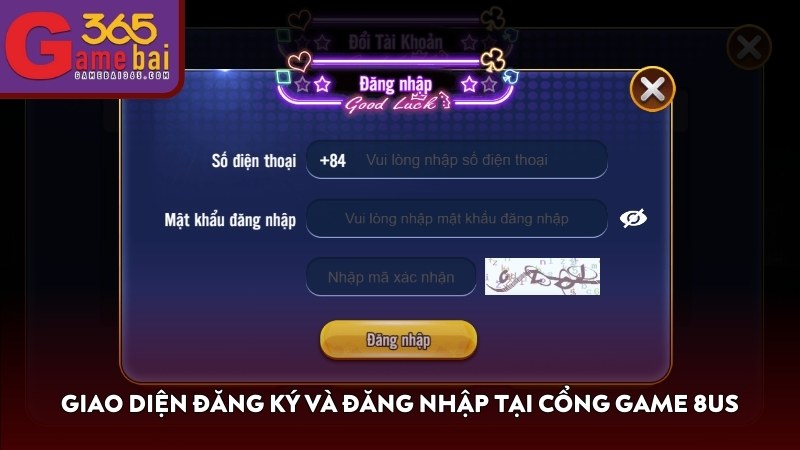 Giao diện đăng ký và đăng nhập tại cổng game 8US