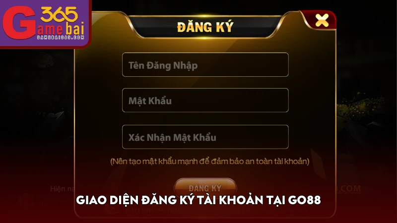 Giao diện đăng ký tài khoản tại Go88