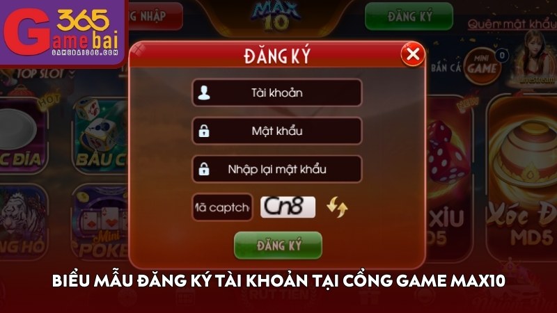 Biểu mẫu đăng ký tài khoản tại cổng game MAX10
