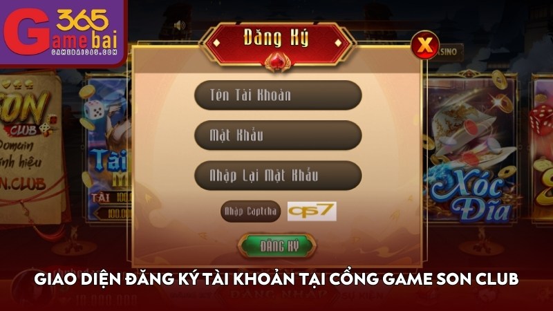 Giao diện đăng ký tài khoản tại cổng game SON CLUB