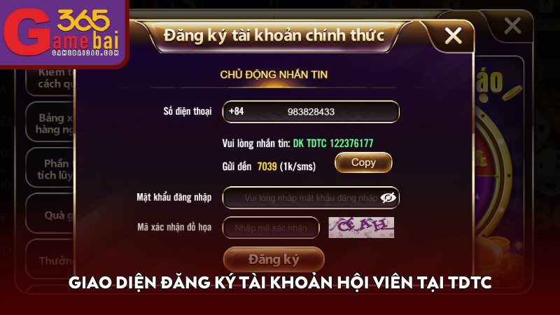 Giao diện đăng ký tài khoản hội viên tại TDTC