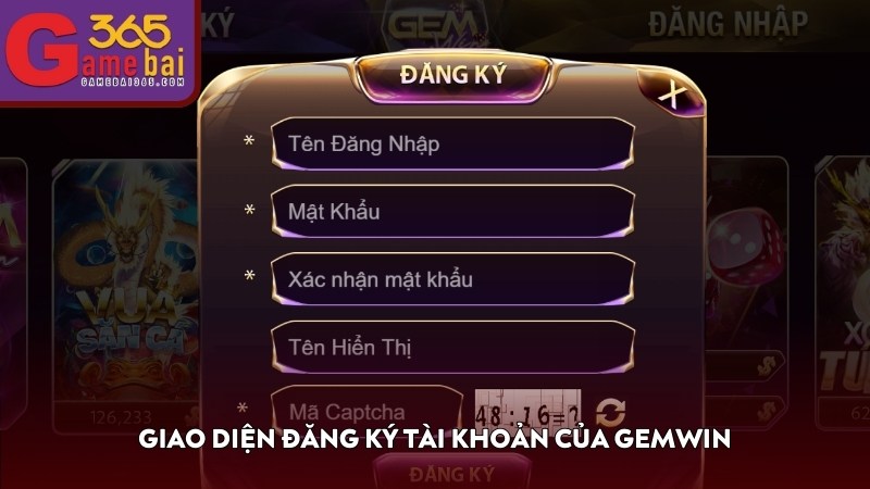 Giao diện đăng ký tài khoản của GEMWIN 