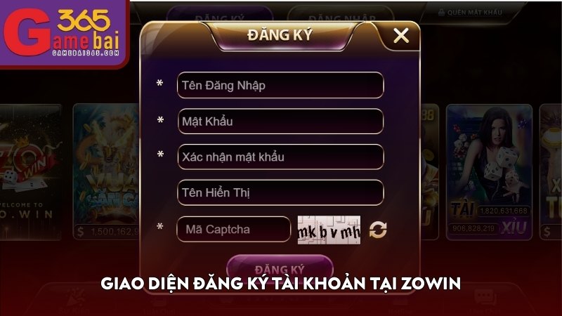 Giao diện đăng ký tài khoản tại ZOWIN